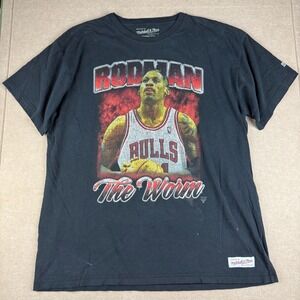 Mitchell & Ness Shirt Mens XL Black Dennis Rodman Bulls NBA The Worm